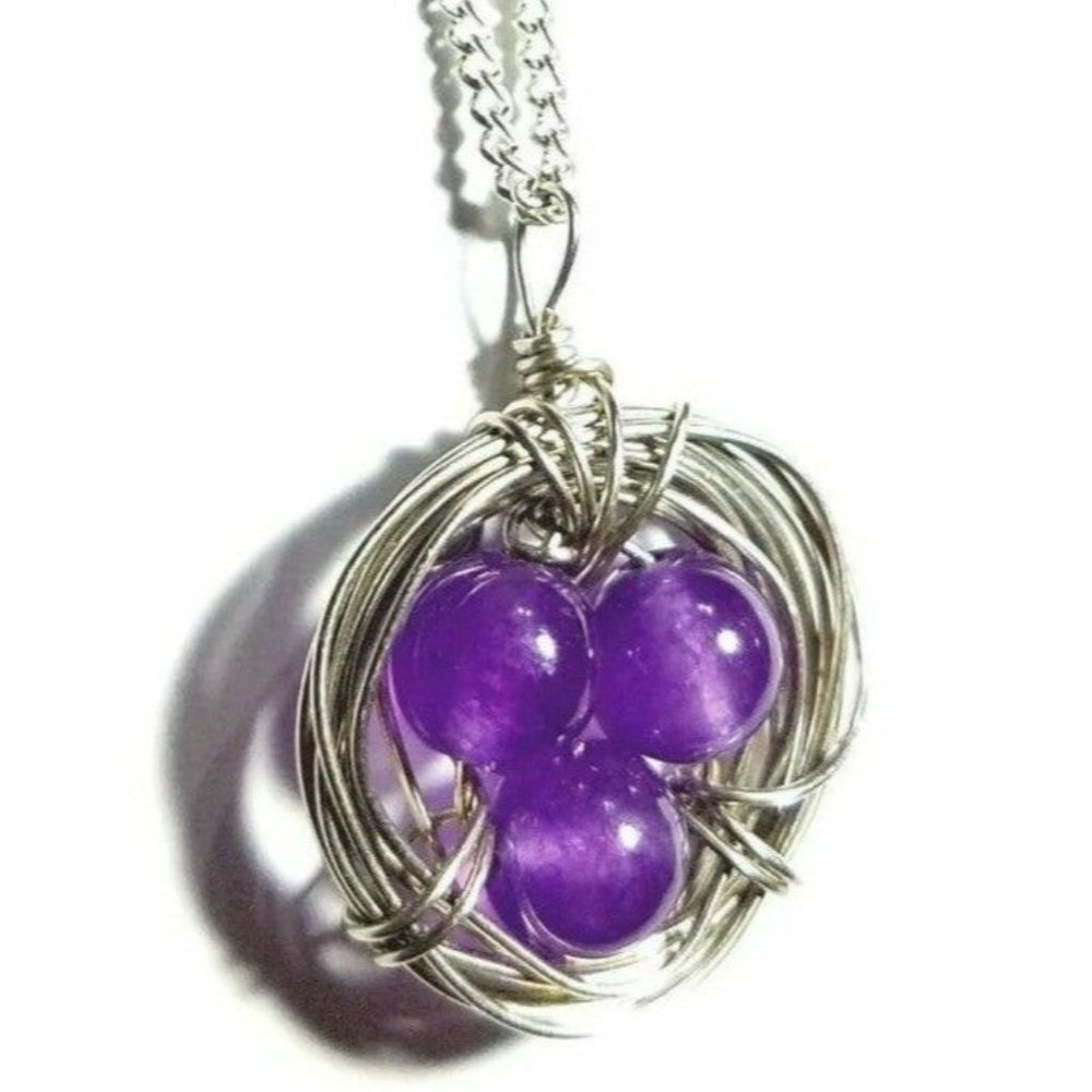 Purple birds nest necklace